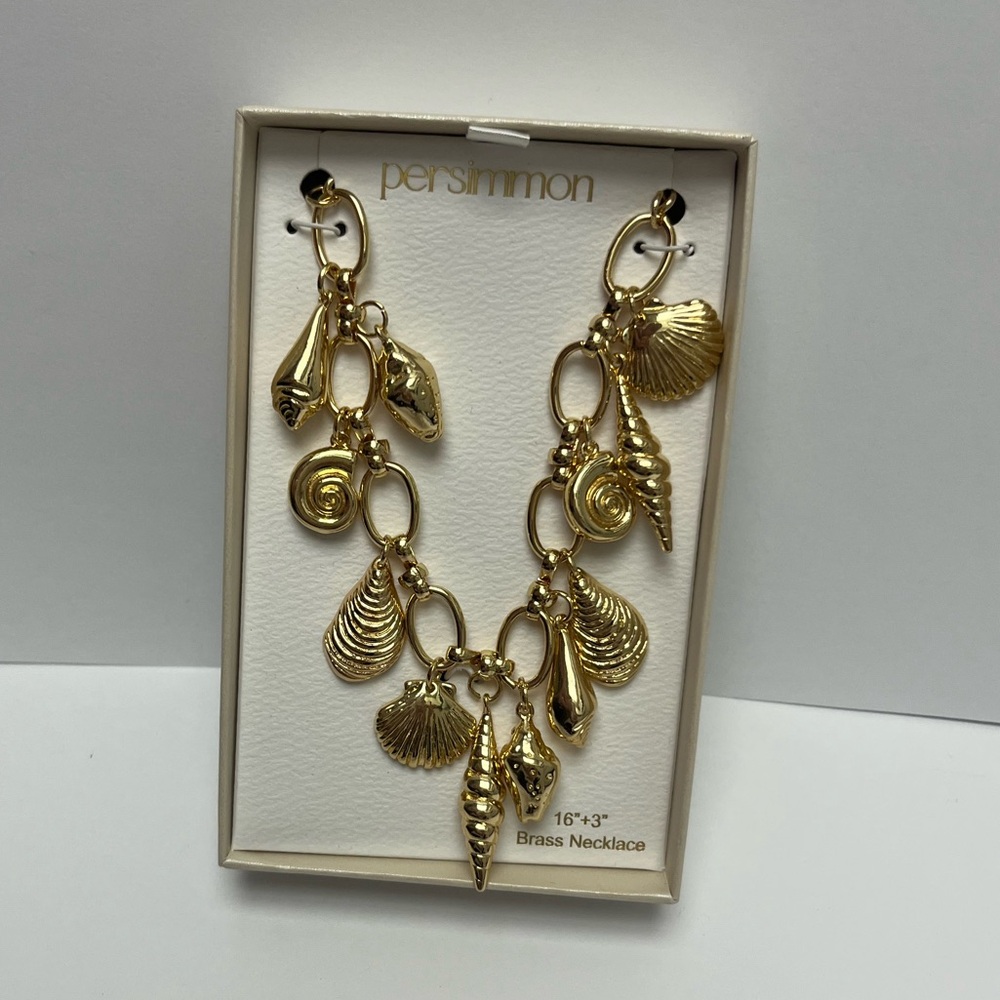 NWT ⚜️👑⚜️ Persimmon Viral Gold Shell Ocean Nautical Charm 16" Necklace - Picture 7 of 17